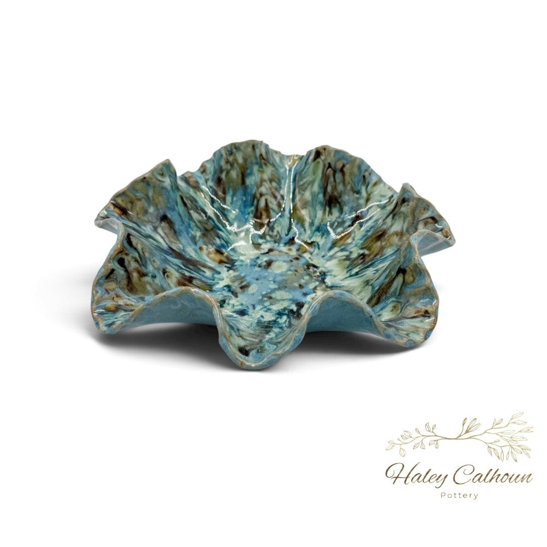 Cyan Scalloped Bowl