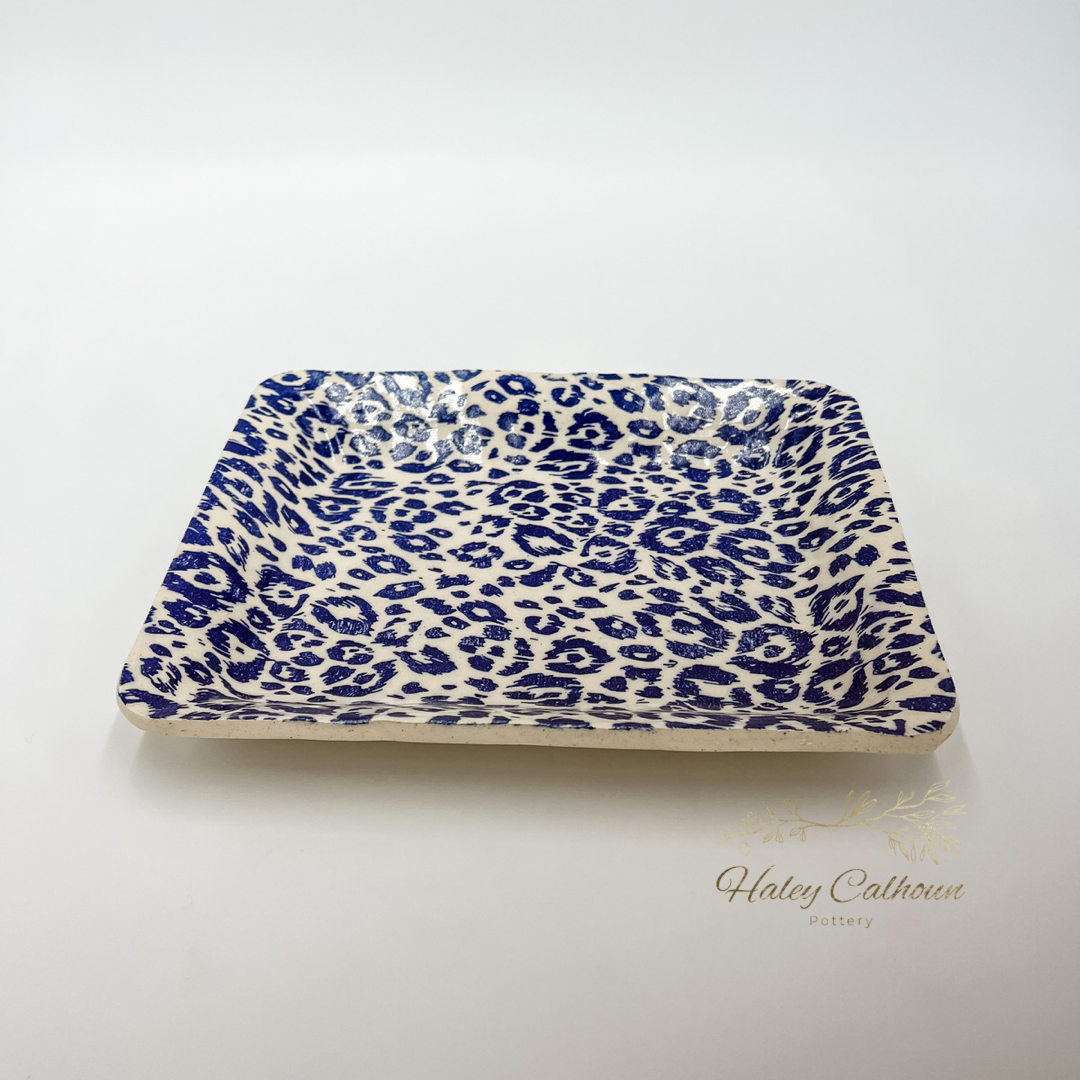 Blue Cheetah Small Rectangular Platter