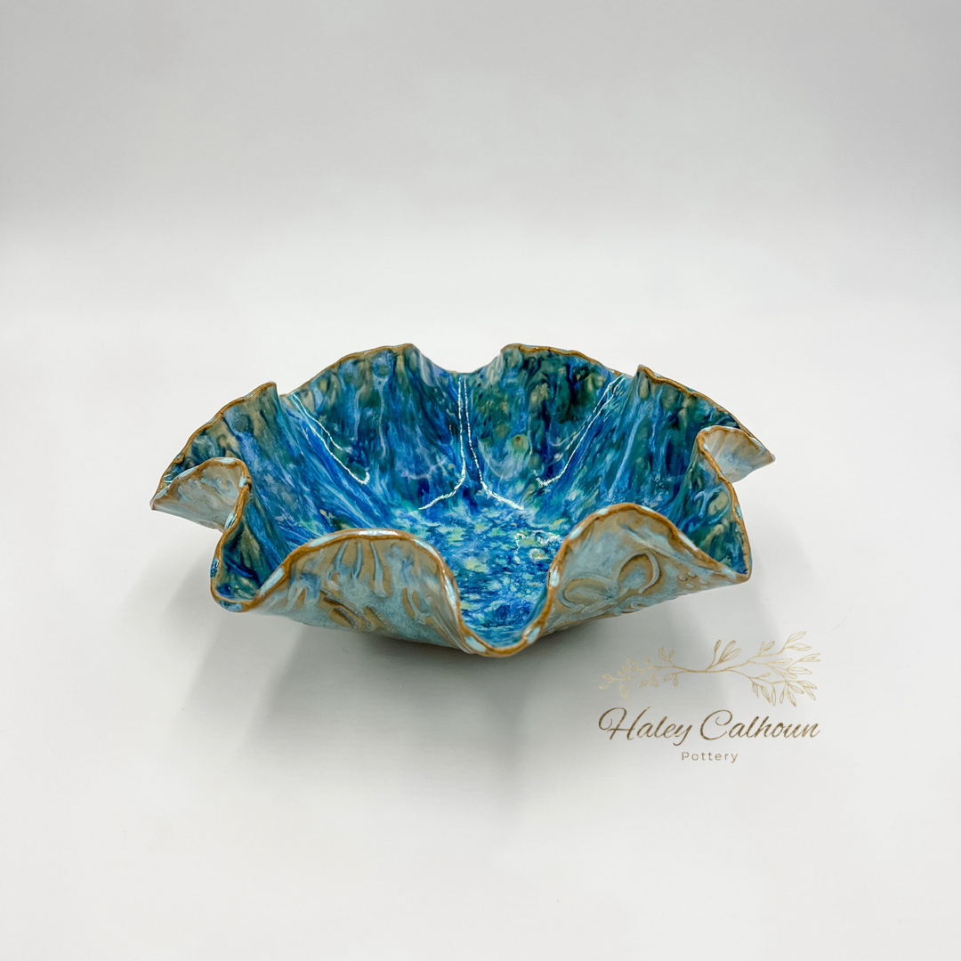 Blue Ice Scalloped Bowl