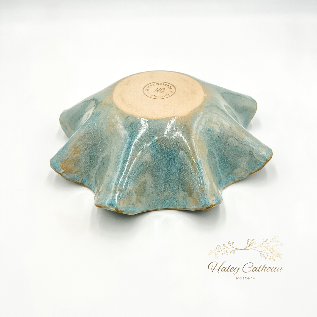 Cyan Scalloped Bowl