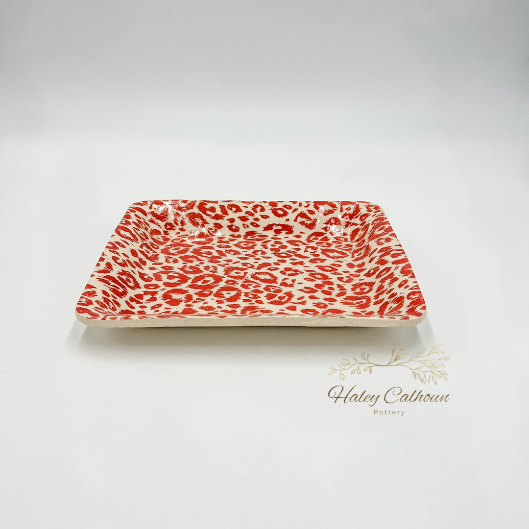 Red Cheetah Small Rectangular Platter