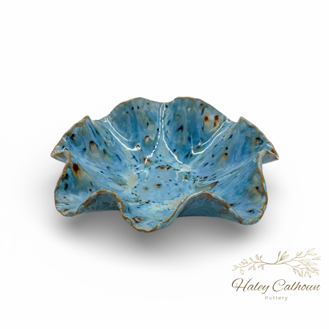 Blue Cheetah Scalloped Bowl