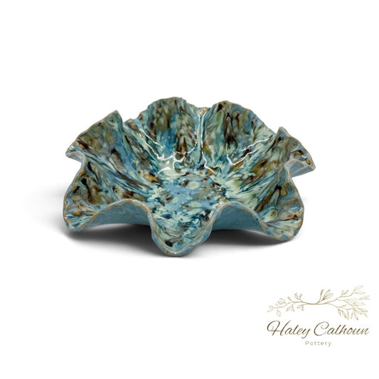Cyan Scalloped Bowl