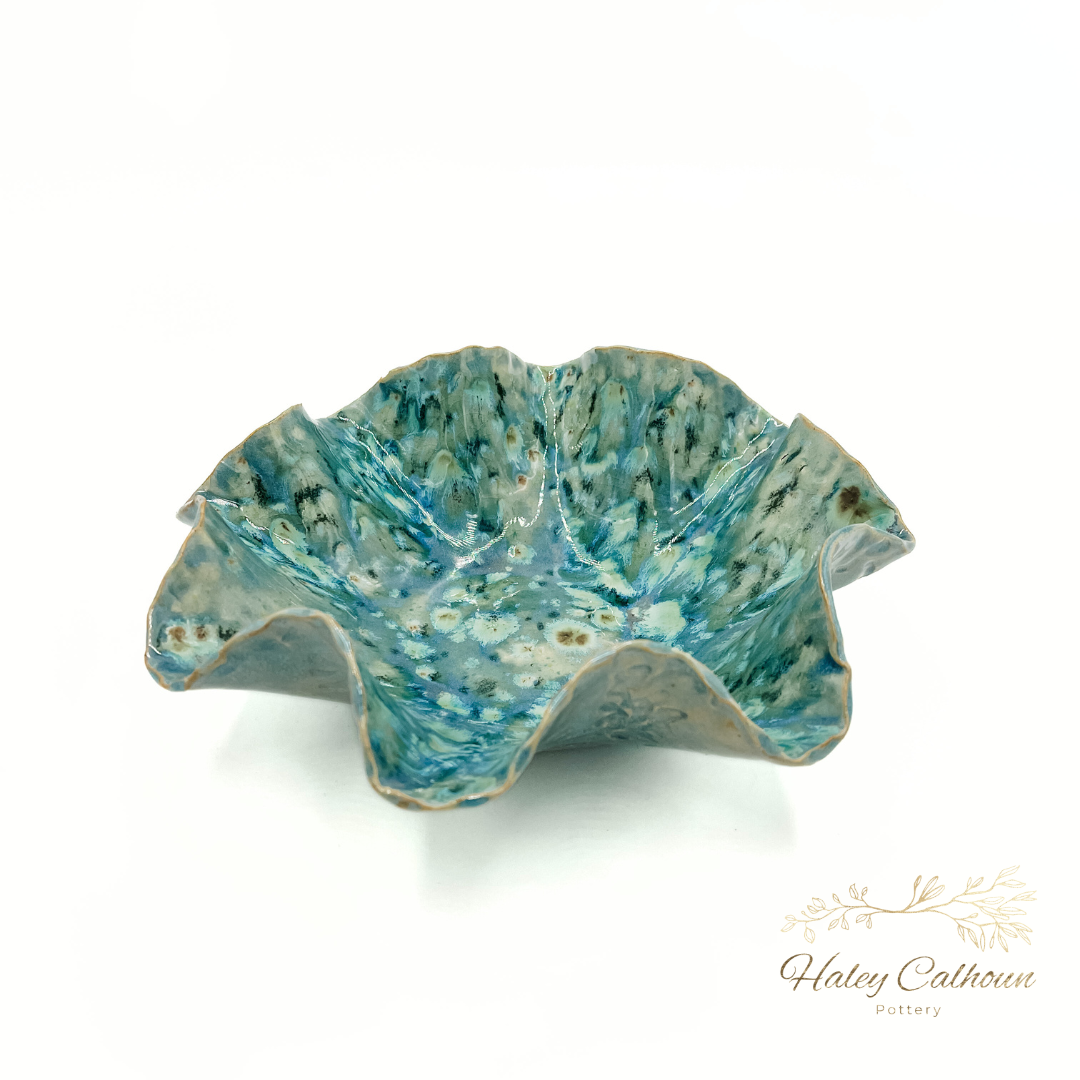 Cyan Scalloped Bowl