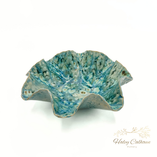 Cyan Scalloped Bowl