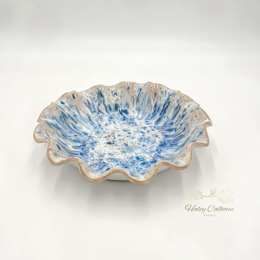 Sunrise Blue Small Round Scalloped Bowl