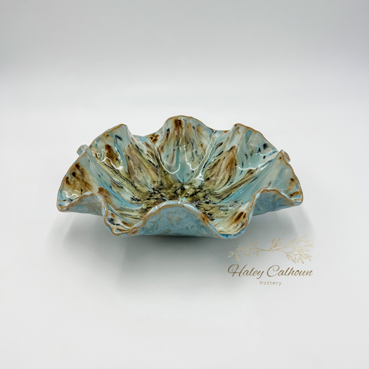 Blue Cheetah Scalloped Bowl